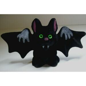 1960's Halloween Green Eyes Cut Bat Toy Vintage Flocked UNUSED Hong Kong